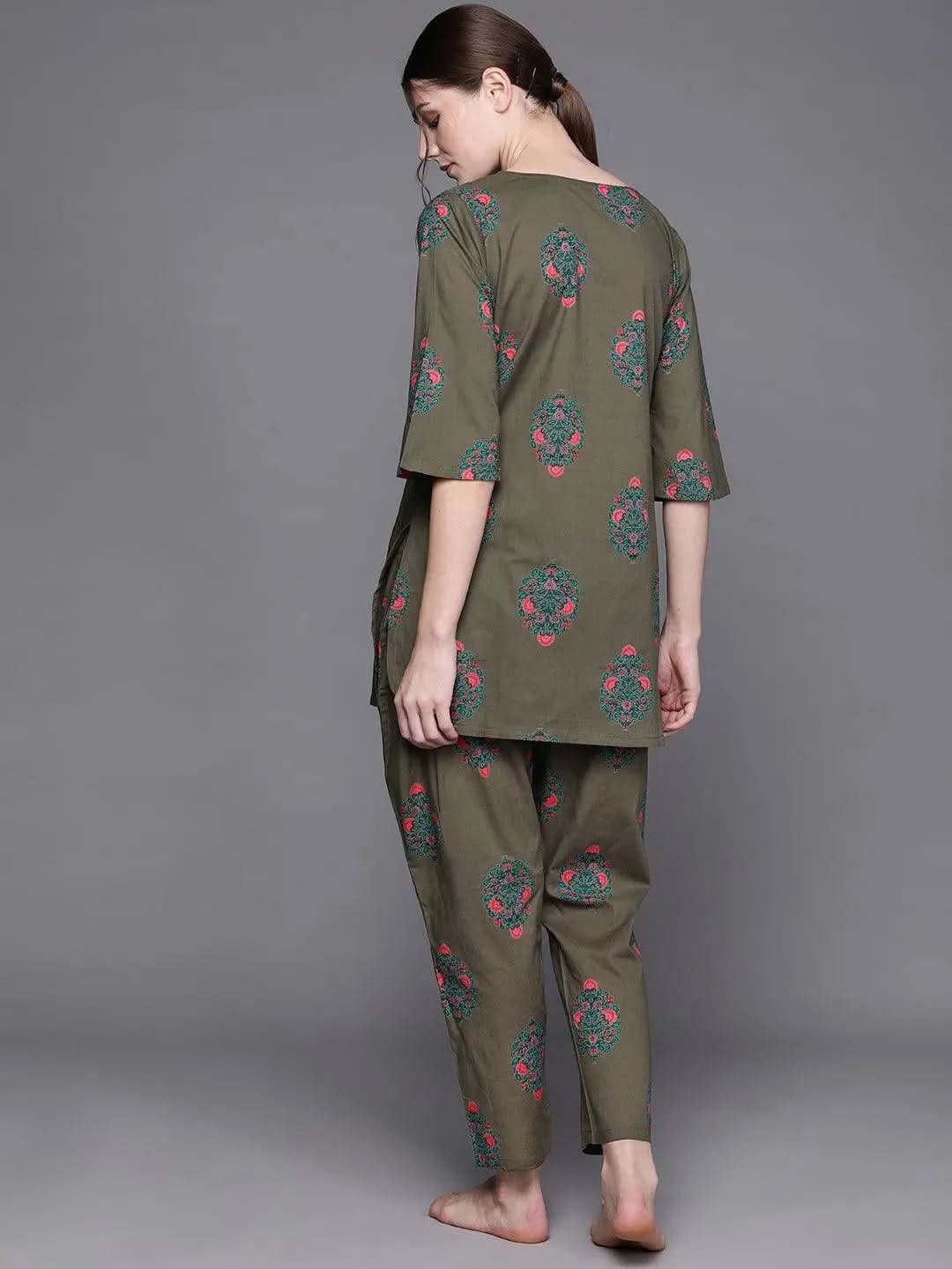 

Buy Olive Printed Cotton Night Suit - 50034-XXL | Libas Ethnic Wear Online