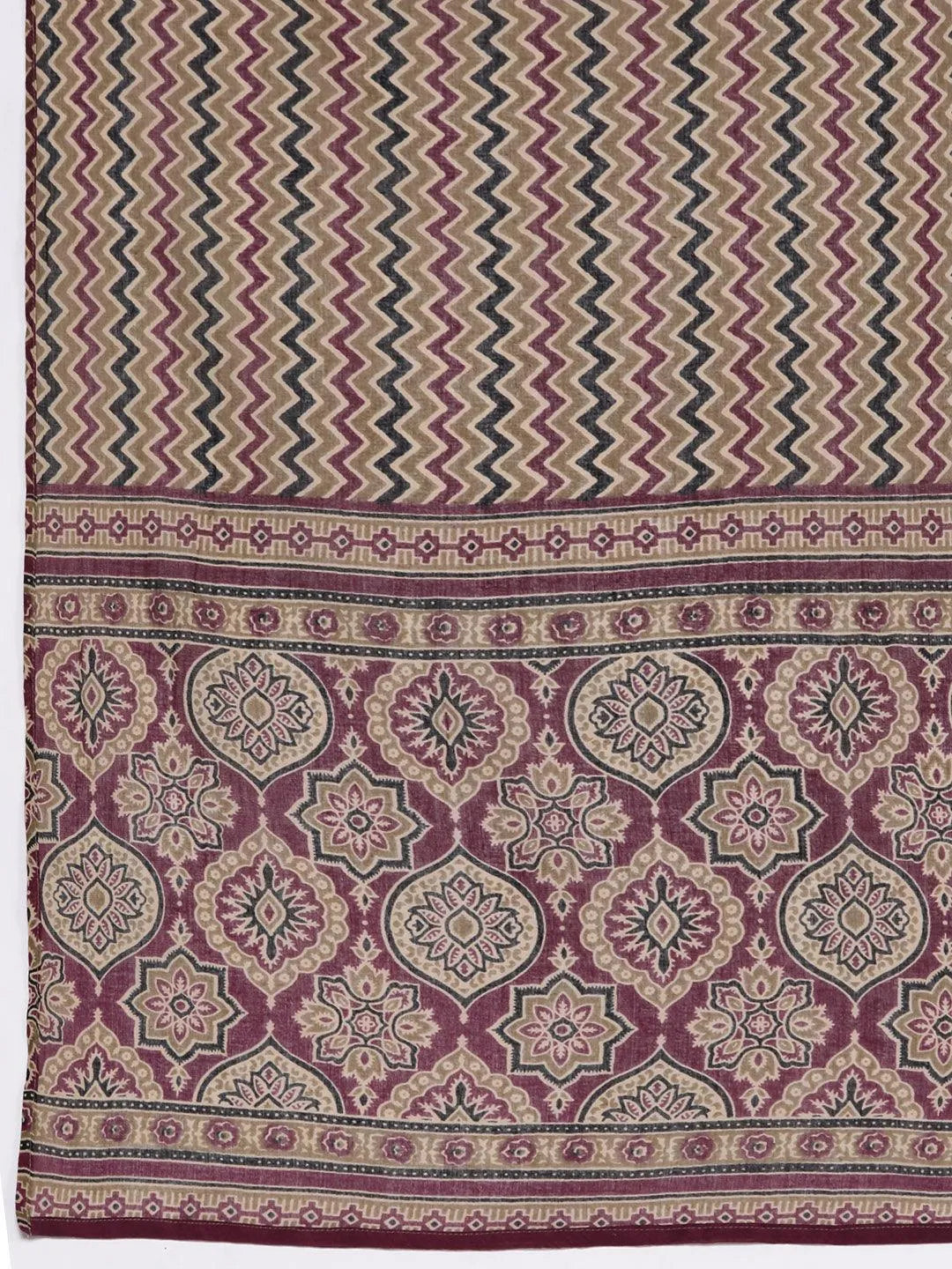 Olive Printed Cotton Straight Kurta With Palazzos & Dupatta - Libas 