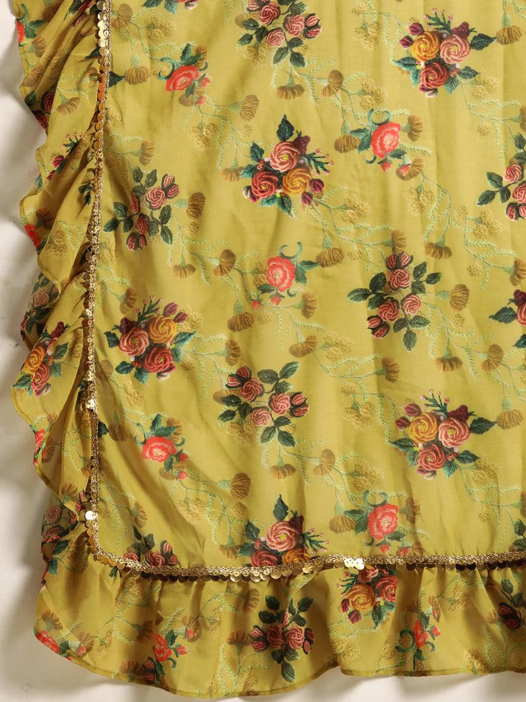 Olive Printed Georgette Palazzo Saree - Libas 