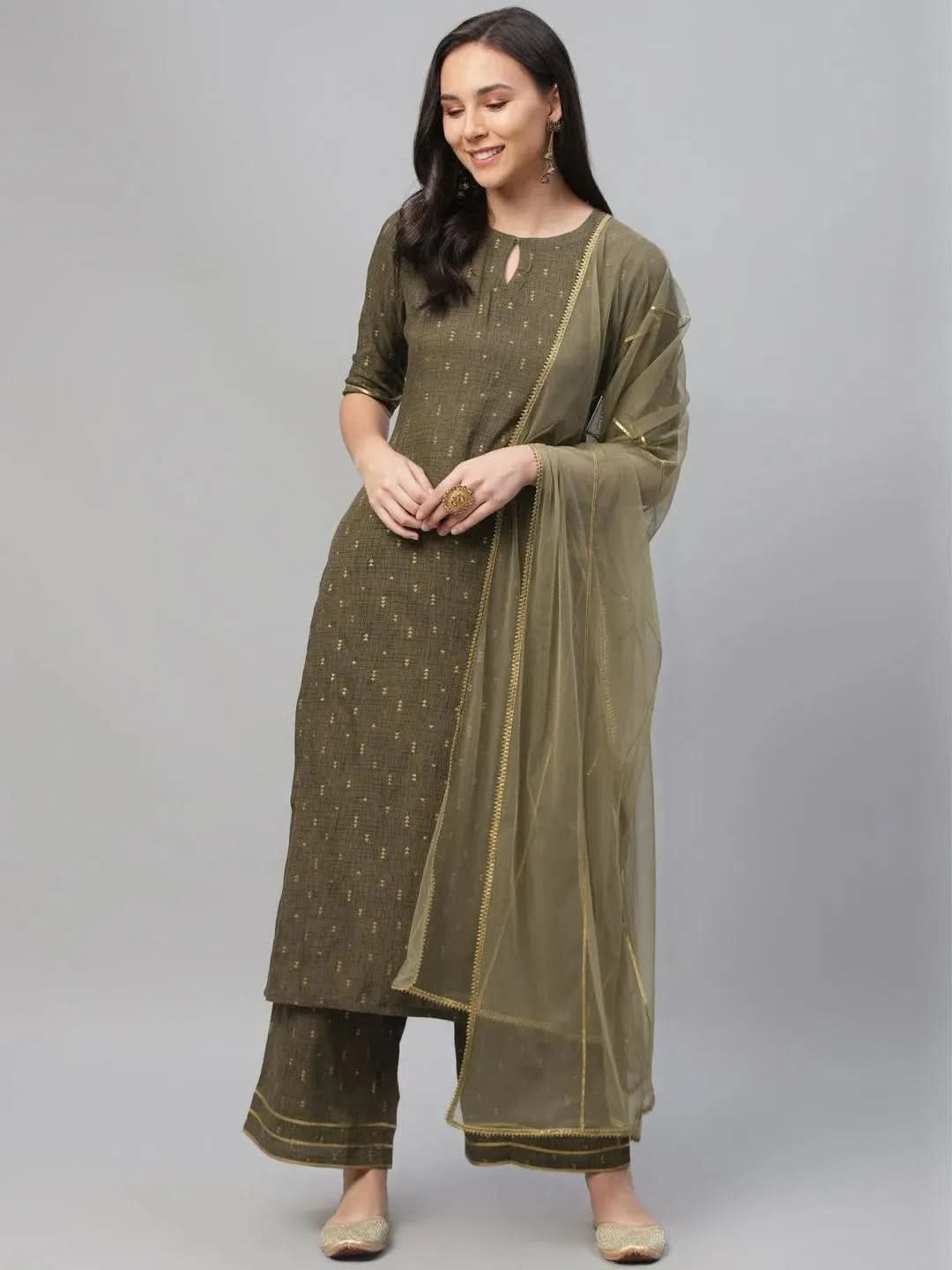 

Buy Olive Green Printed Rayon Suit Set - 6854- | Libas Ethnic Wear Online