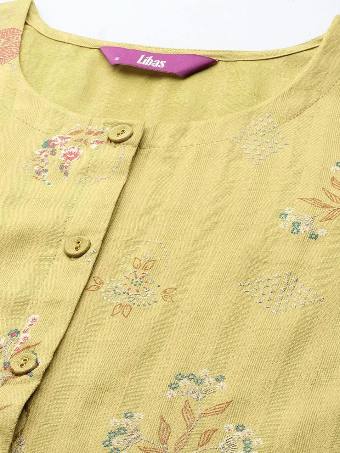 

Olive Printed Silk A-Line Kurta