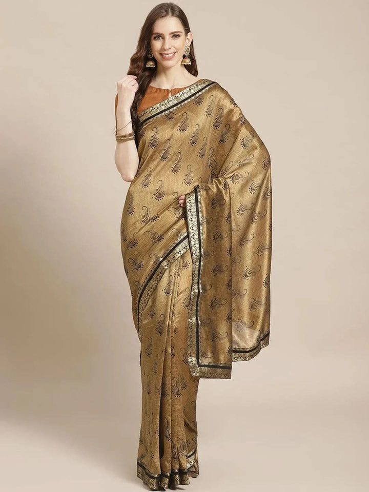 Olive Printed Silk Blend Saree - Libas