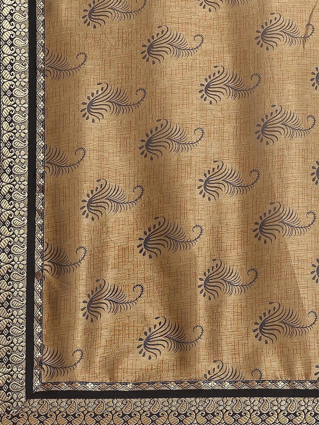 Olive Printed Silk Blend Saree - Libas