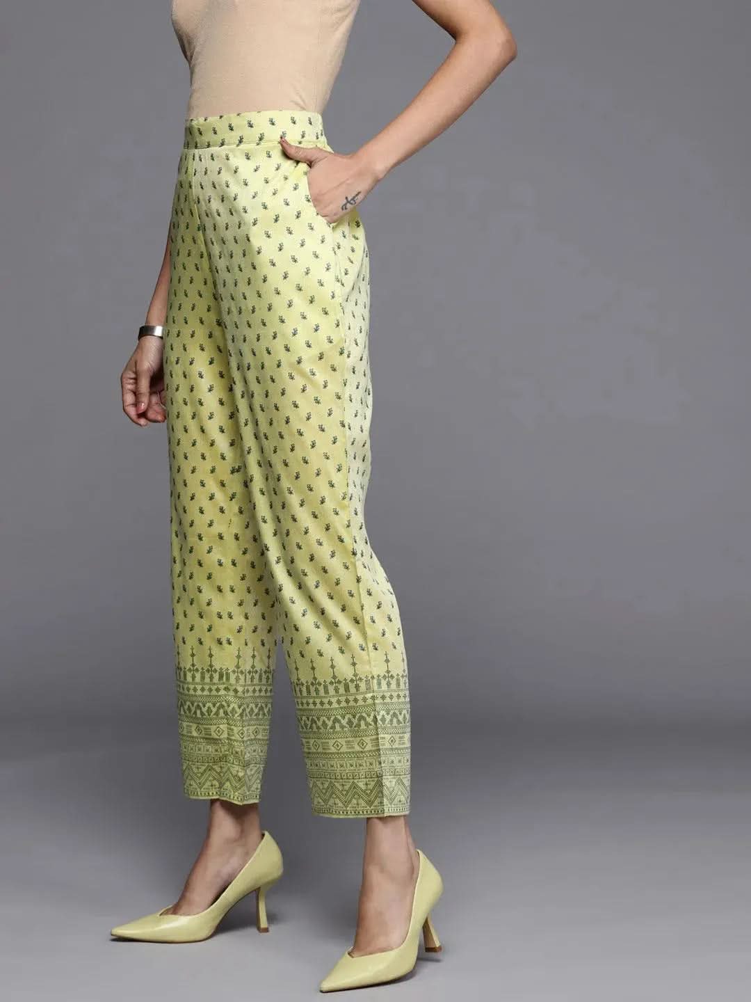 

Olive Printed Silk Trousers