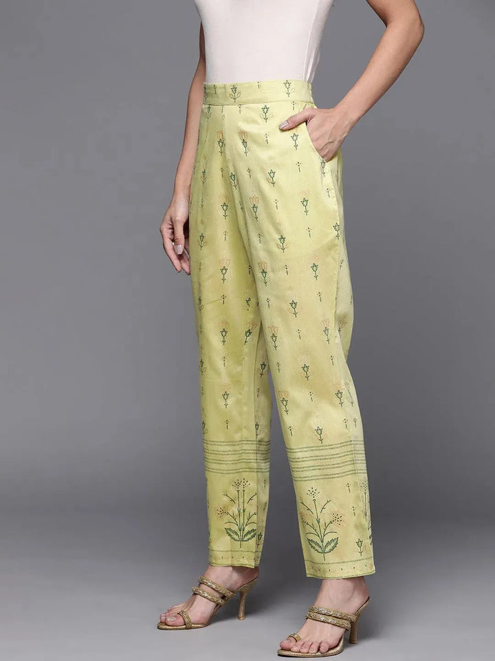 Olive Printed Silk Trousers - Libas