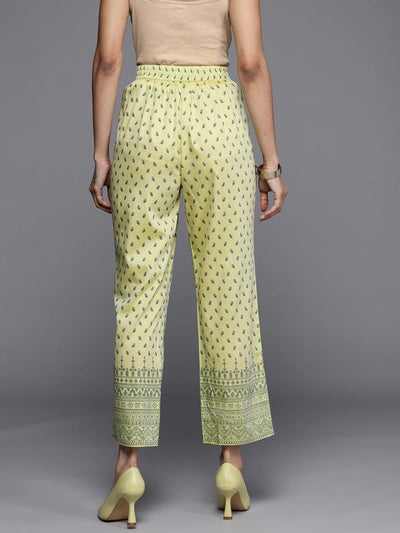 Olive Printed Silk Trousers - Libas