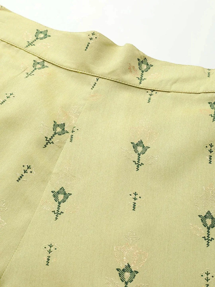 Olive Printed Silk Trousers - Libas