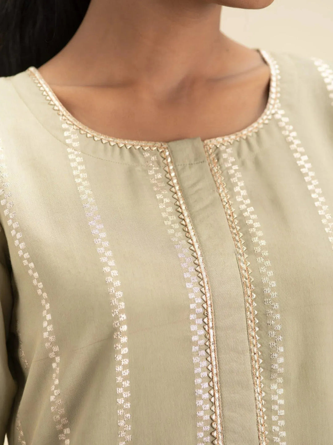 Olive Green Self Design Chanderi Silk Kurta Set - Libas 
