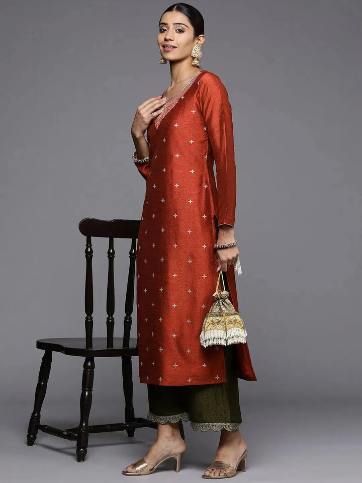 Olive Solid Silk Blend Palazzos - Libas