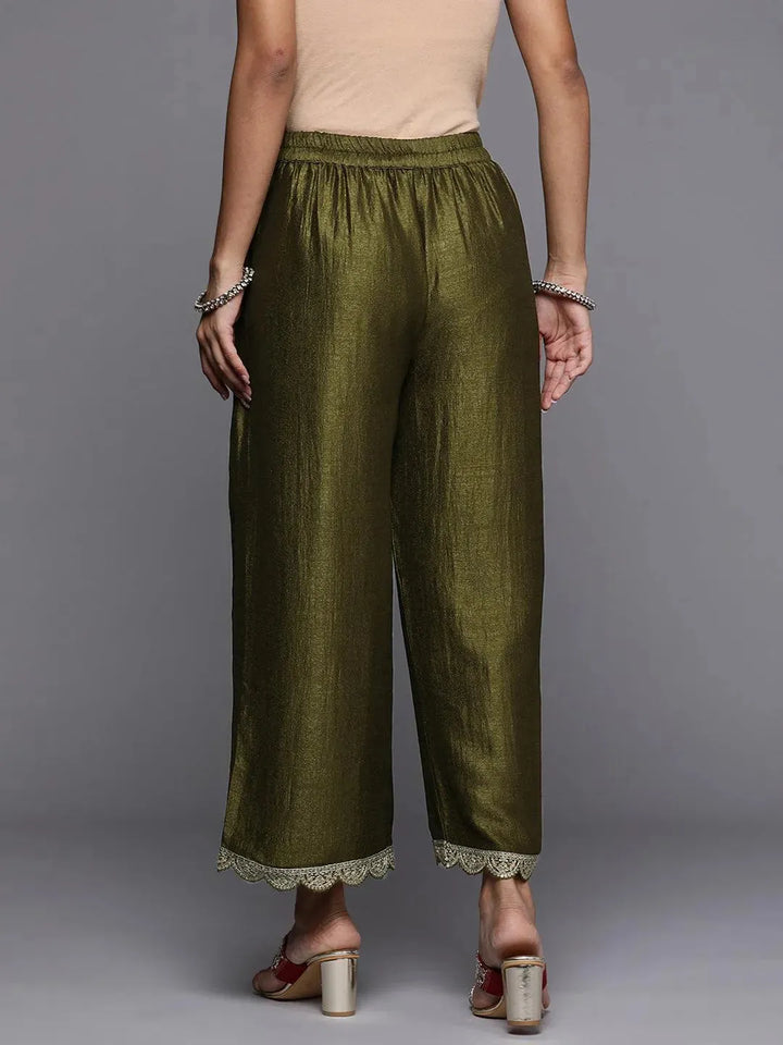 Olive Solid Silk Blend Palazzos - Libas