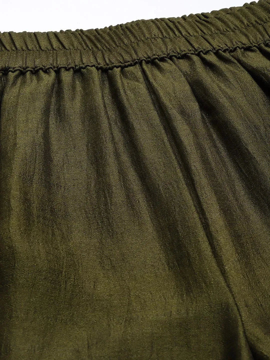Olive Solid Silk Blend Palazzos - Libas 