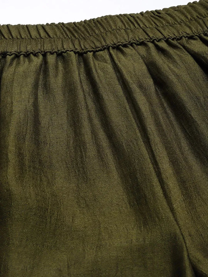Olive Solid Silk Blend Palazzos - Libas