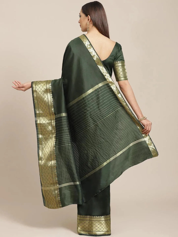 Olive Solid Silk Blend Saree - Libas