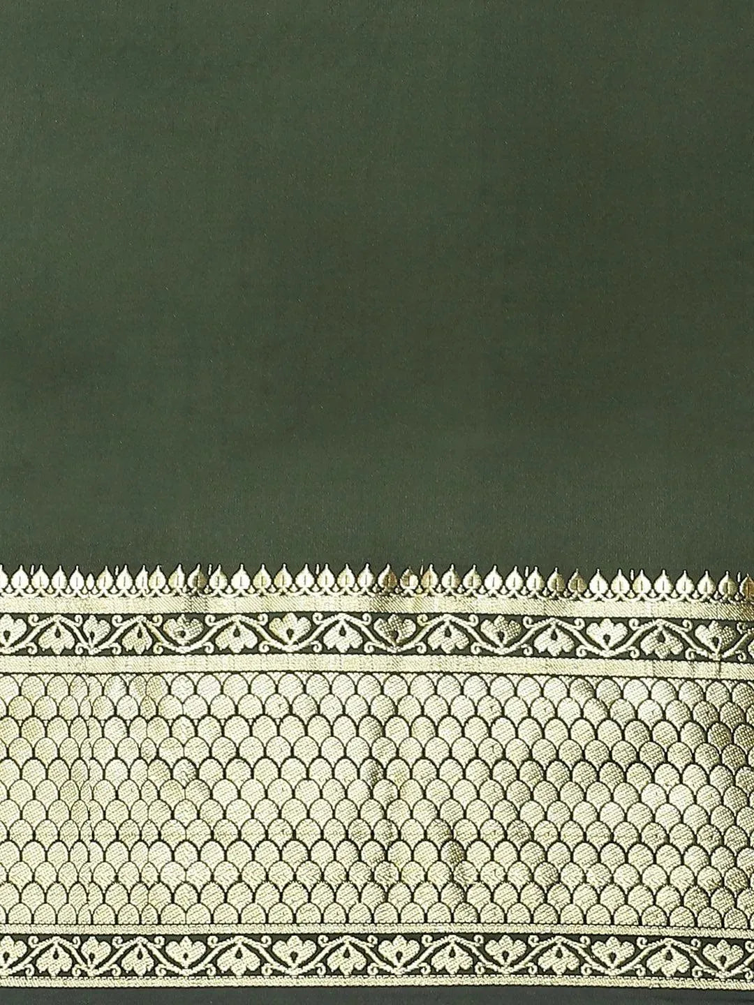 Olive Solid Silk Blend Saree - Libas 