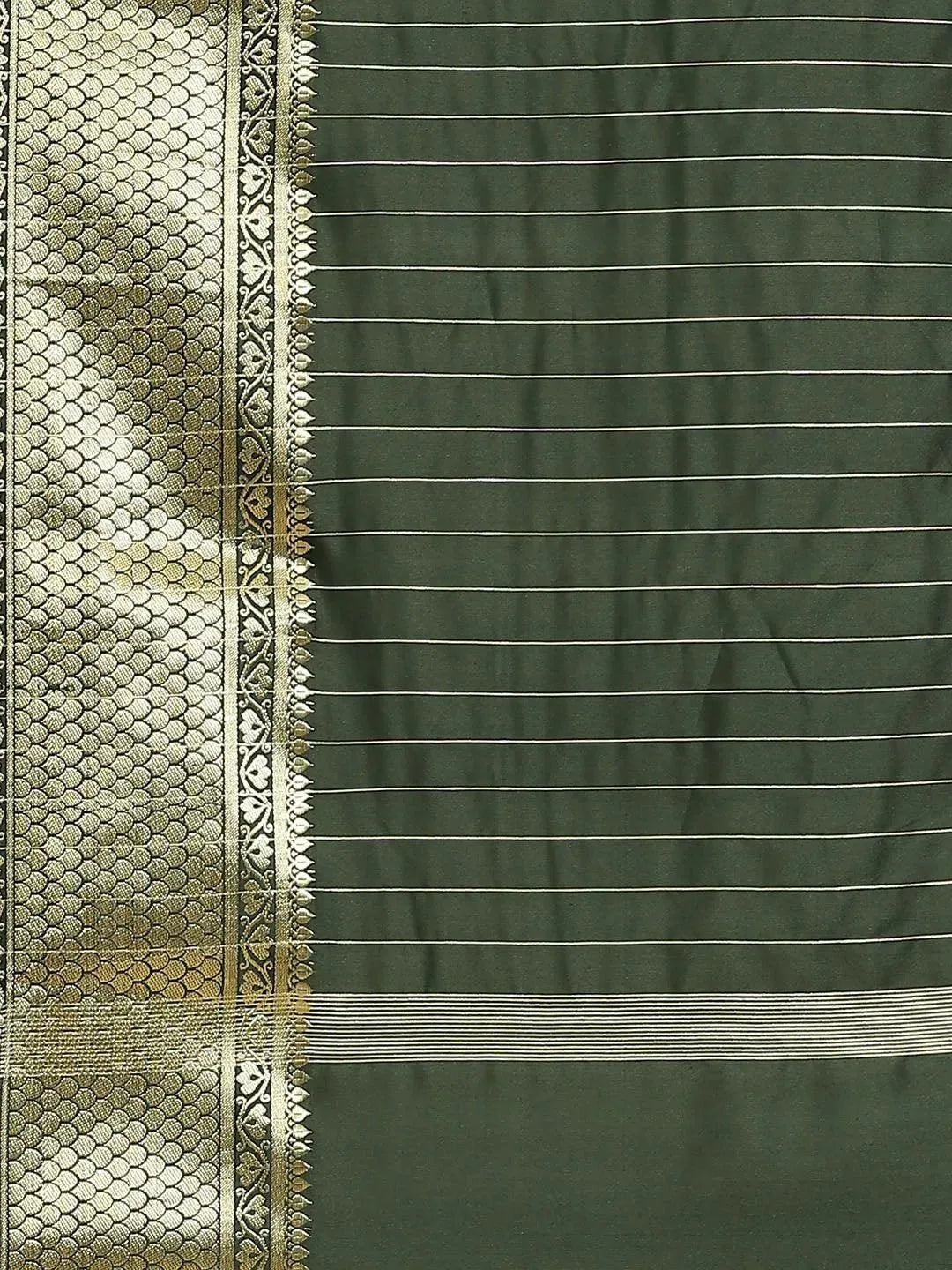 Olive Solid Silk Blend Saree - Libas 
