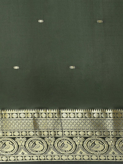 Olive Woven Design Silk Blend Saree - Libas