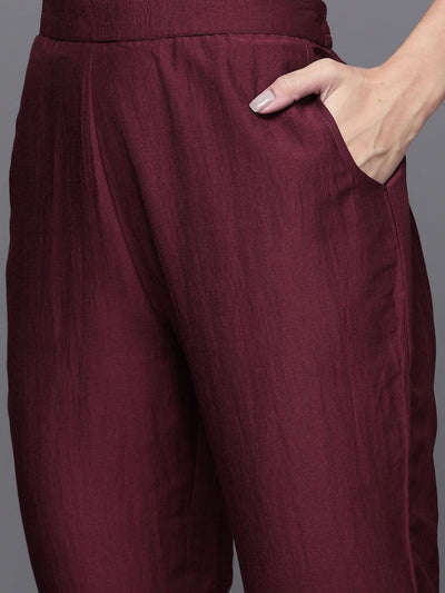 Olive Yoke Design Silk Blend Straight Suit Set - Libas