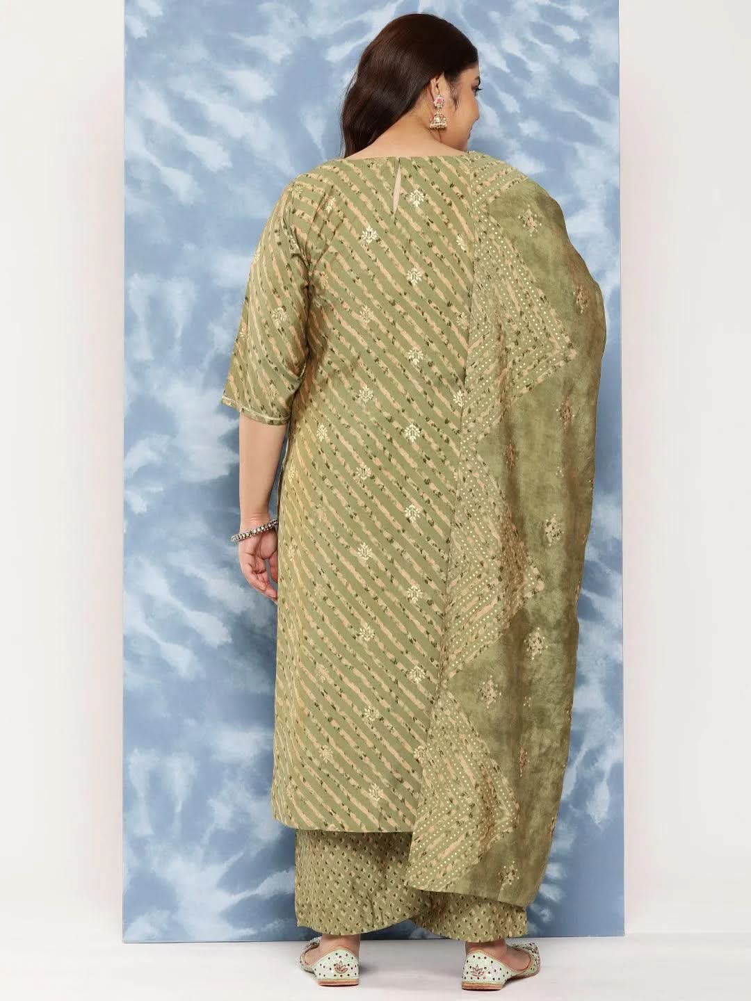Olive Yoke Design Silk Blend Straight Kurta With Trousers and Dupatta - Libas 