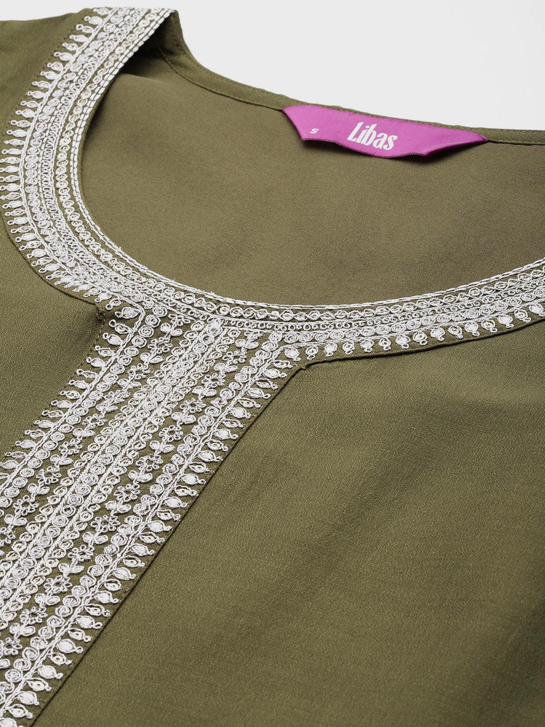 Olive Yoke Design Silk Blend Pakistani Suit