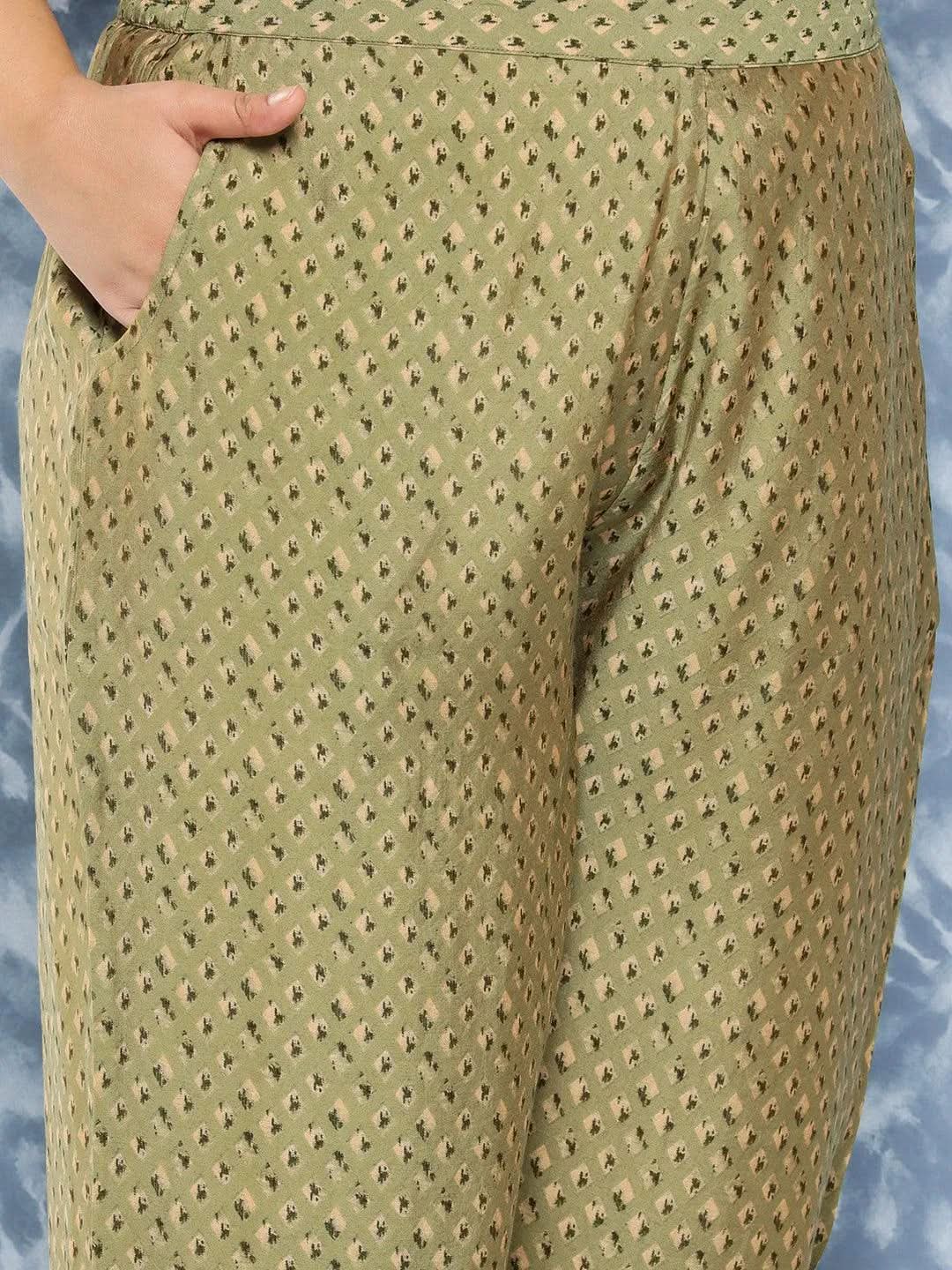 Olive Yoke Design Silk Blend Straight Kurta With Trousers and Dupatta - Libas 