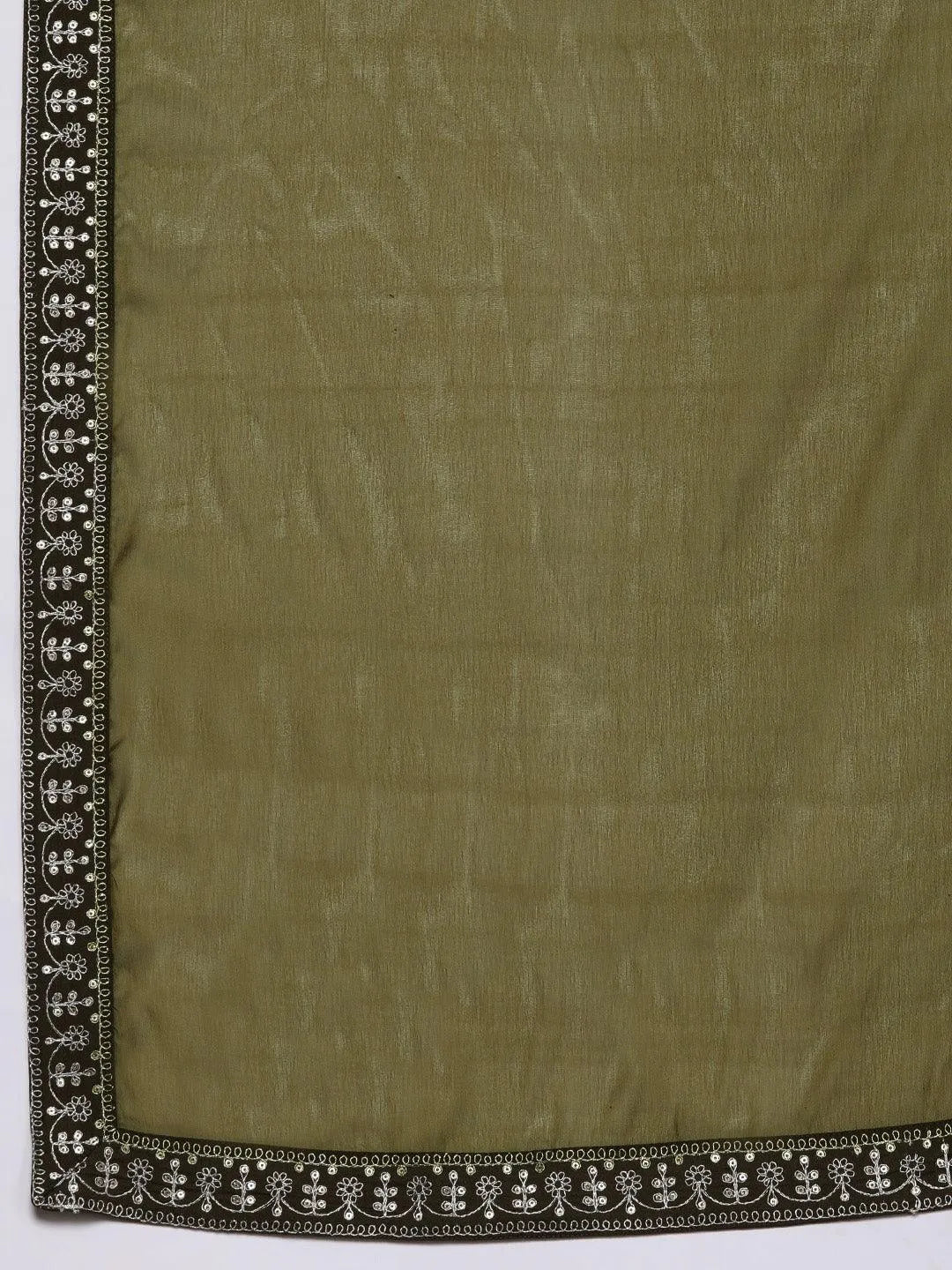 Olive Yoke Design Silk Blend Straight Kurta With Trousers & Dupatta - Libas 