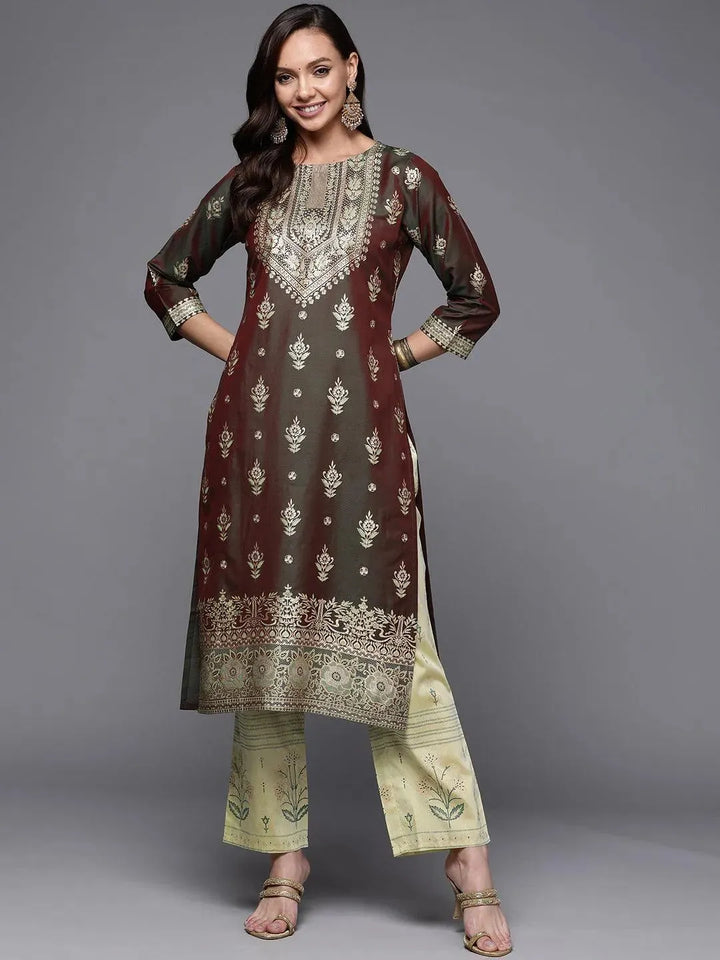 Olive Yoke Design Silk Kurta - Libas