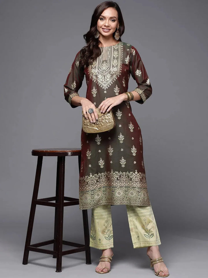 Olive Yoke Design Silk Kurta - Libas