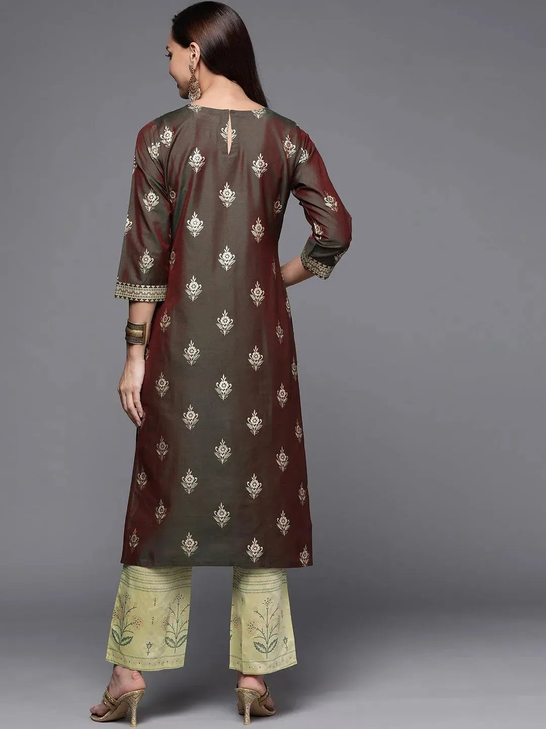 Olive Yoke Design Silk Kurta - Libas