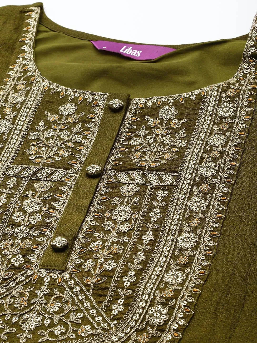 Olive Yoke Design Silk Kurta - Libas