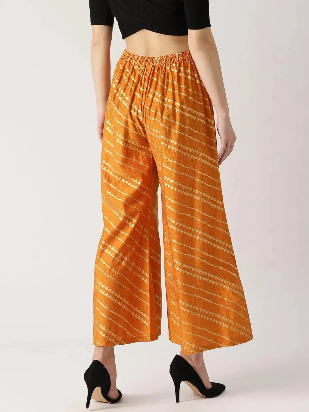 Orange Abstract Polyester Palazzos - Libas