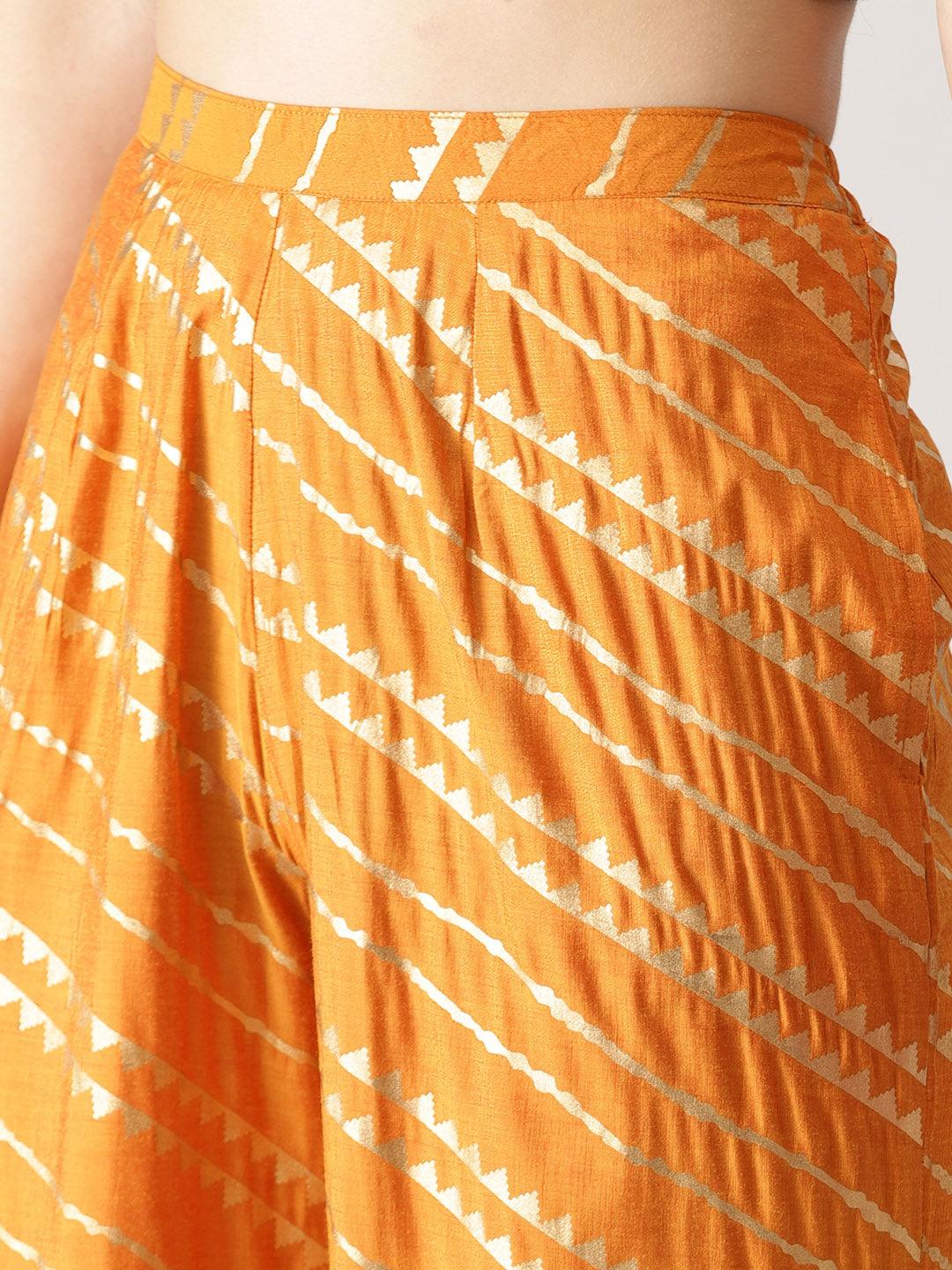 Orange Abstract Polyester Palazzos - Libas