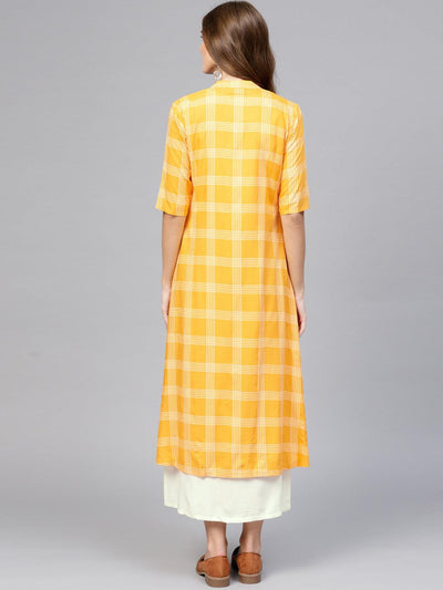 Orange Checkered Rayon Dress With Jacket - Libas