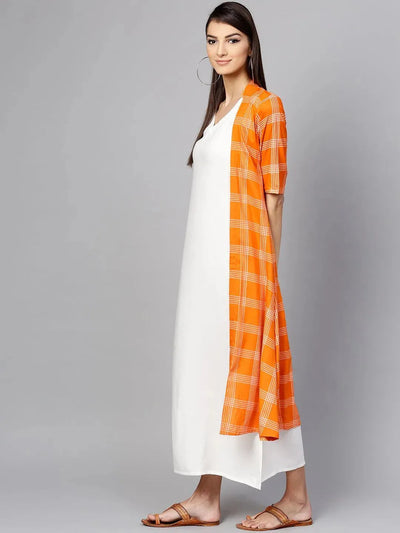 Orange Checkered Rayon Dress With Jacket - Libas