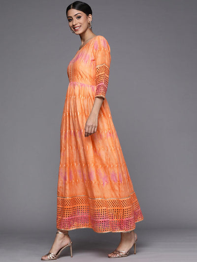 Orange Dyed Cotton Maxi Dress - Libas