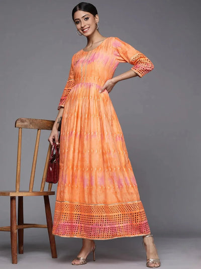 Orange Dyed Cotton Maxi Dress - Libas