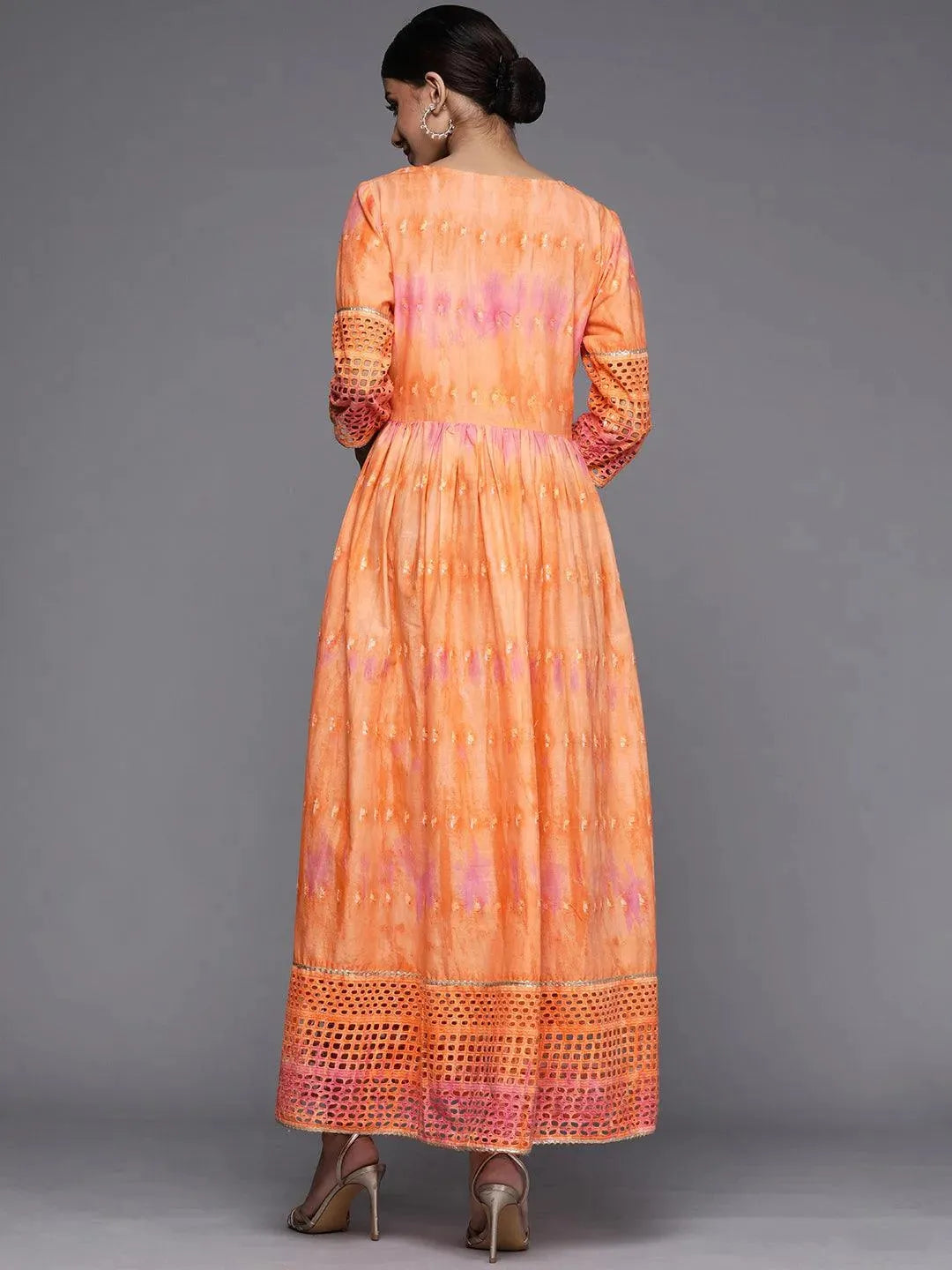 Orange Dyed Cotton Maxi Dress - Libas