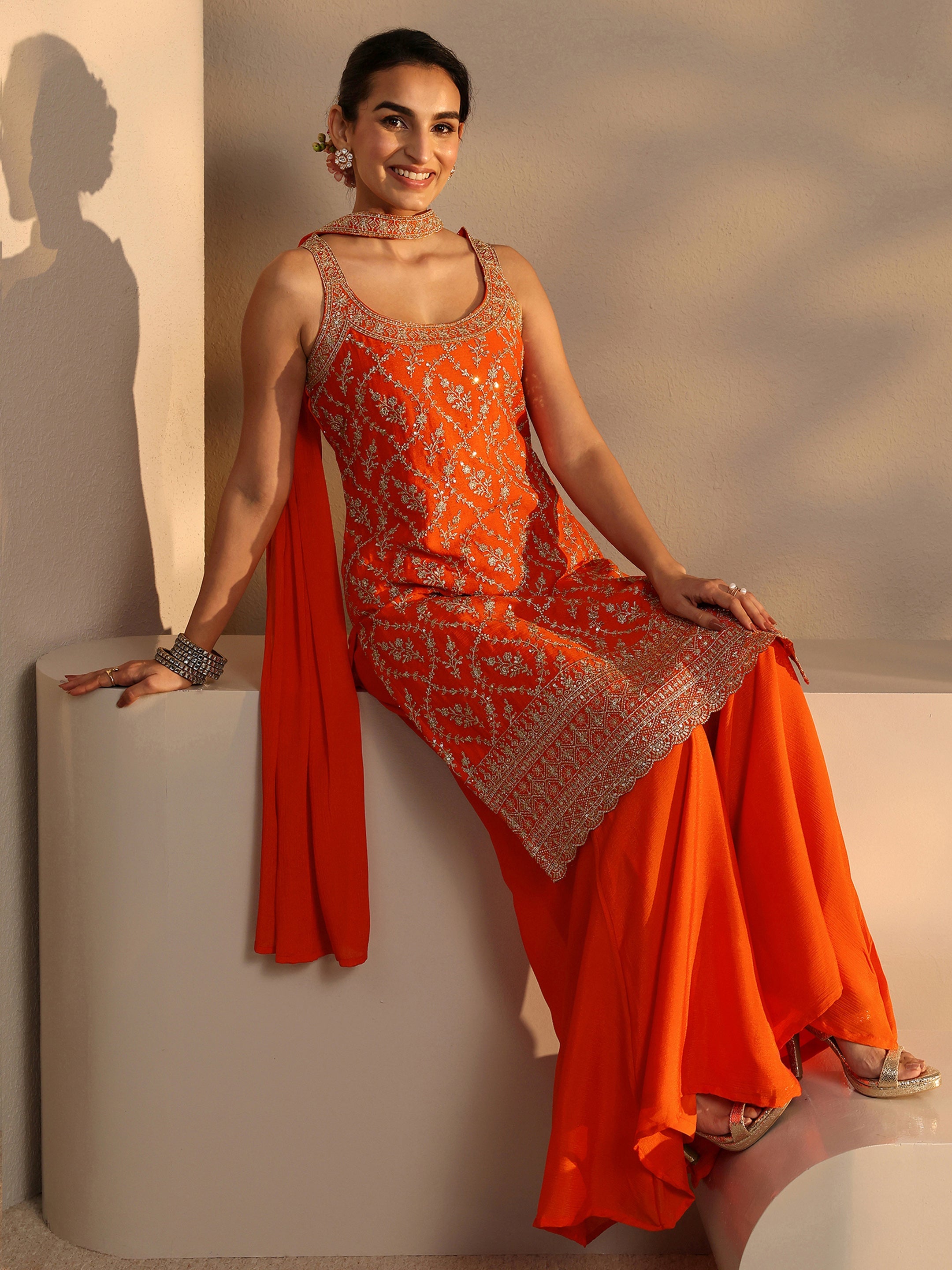 libas Orange Embellished Chinon Palazzo Suit Set With Dupatta-picture-42