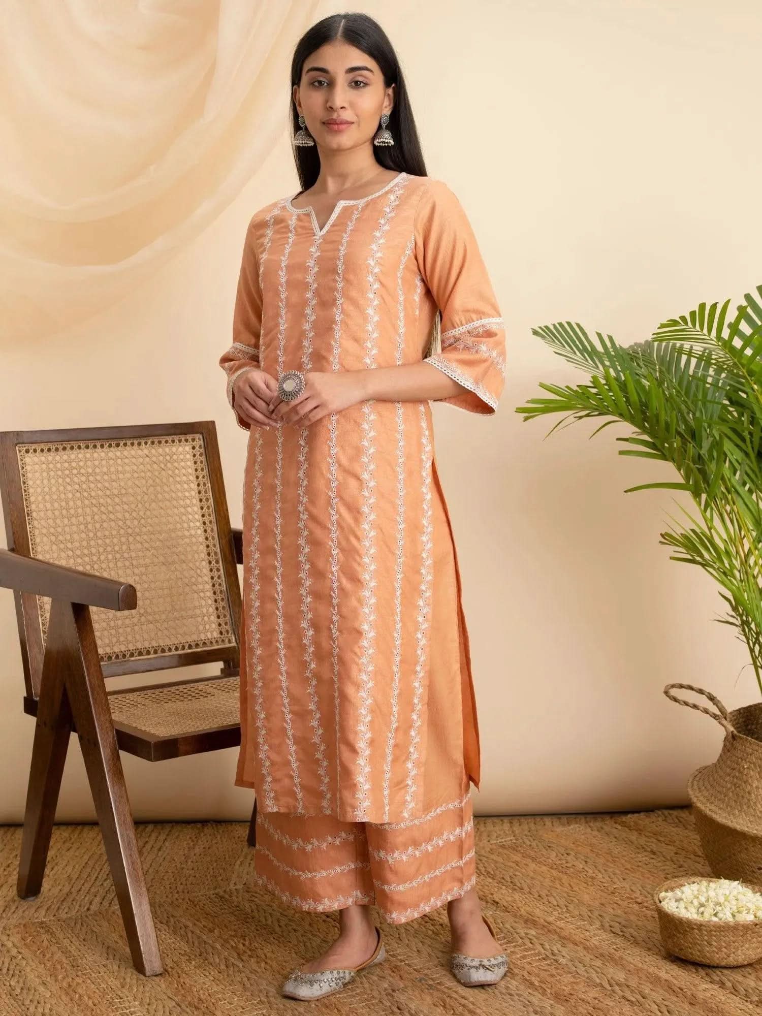 libas Orange Embroidered Silk Kurta-picture-14