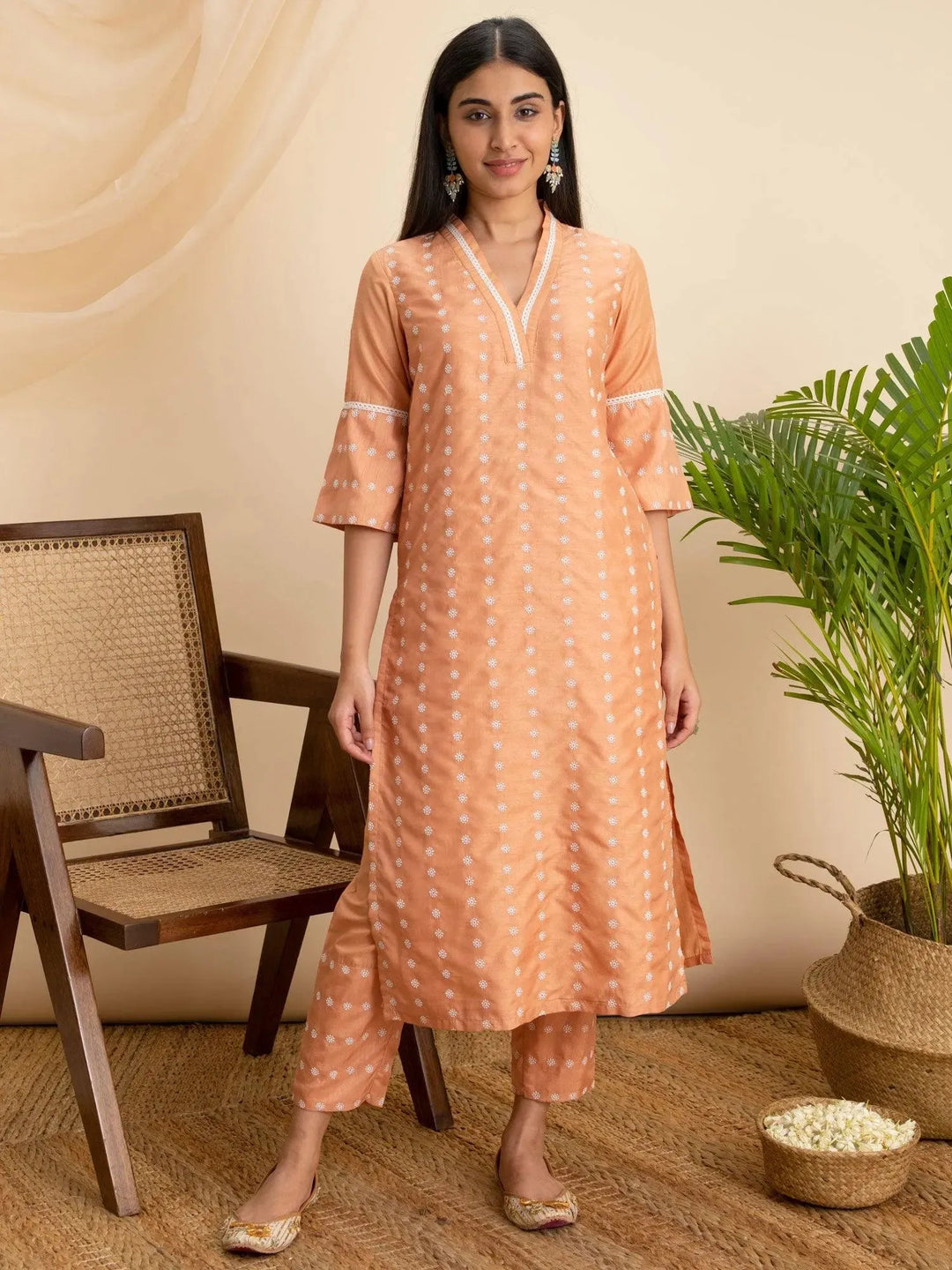 Orange Embroidered Silk Kurta - Libas 