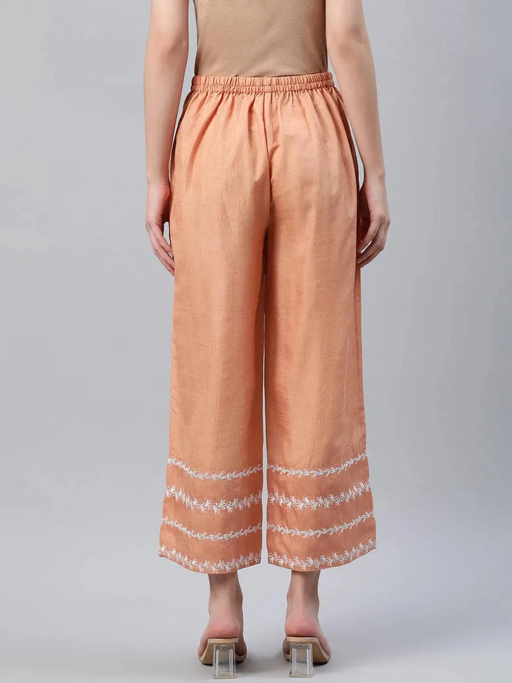 Orange Embroidered Silk Palazzos - Libas