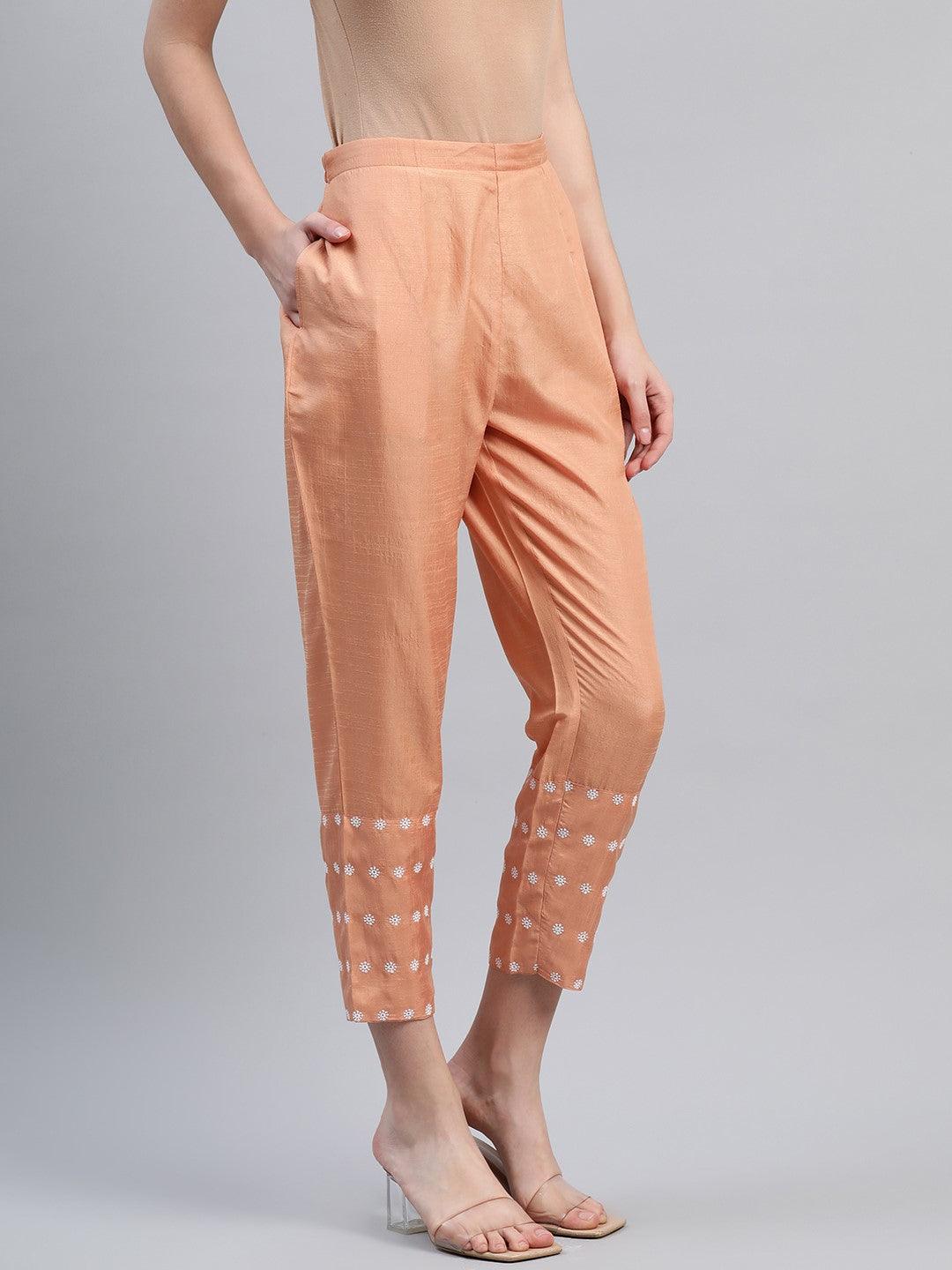 Orange Embroidered Silk Trousers - Libas