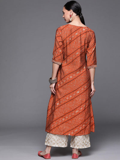 Orange Printed Chanderi Silk Kurta - Libas