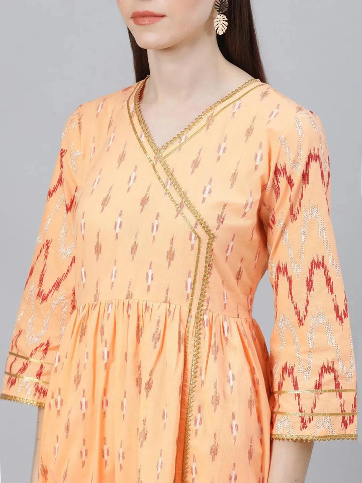 Orange Printed Cotton Suit Set - Libas