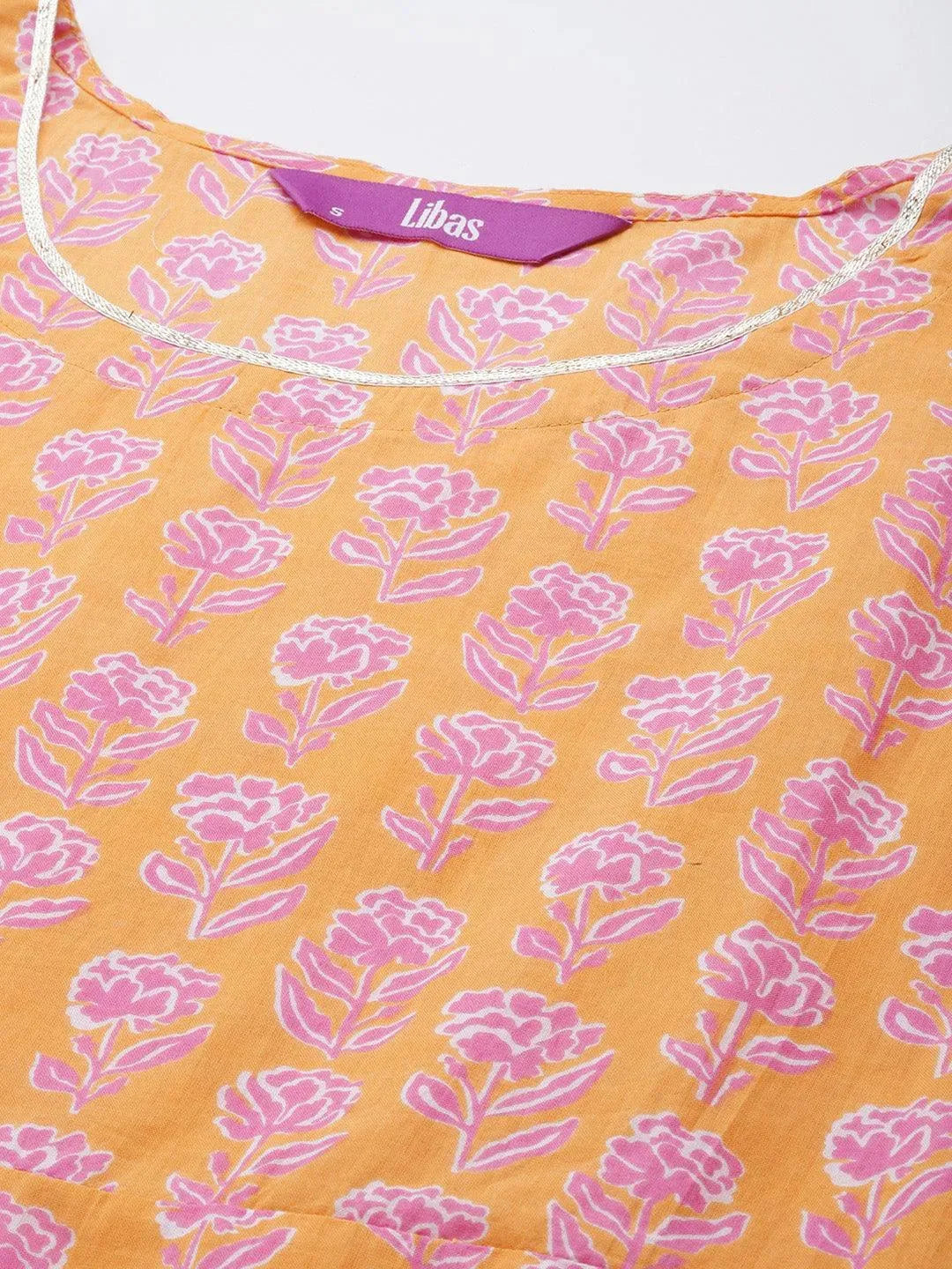 Orange Printed Cotton Dress - Libas 