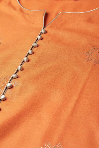Orange Printed Cotton Kurta - Libas