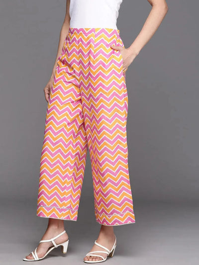 Orange Printed Cotton Palazzos - Libas