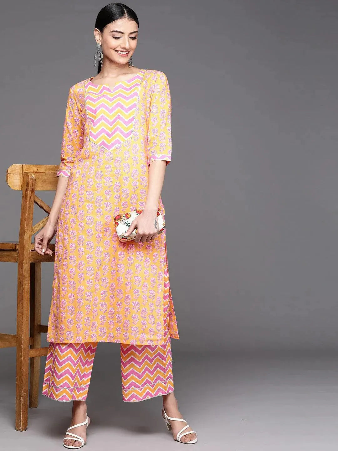 Orange Printed Cotton Palazzos - Libas