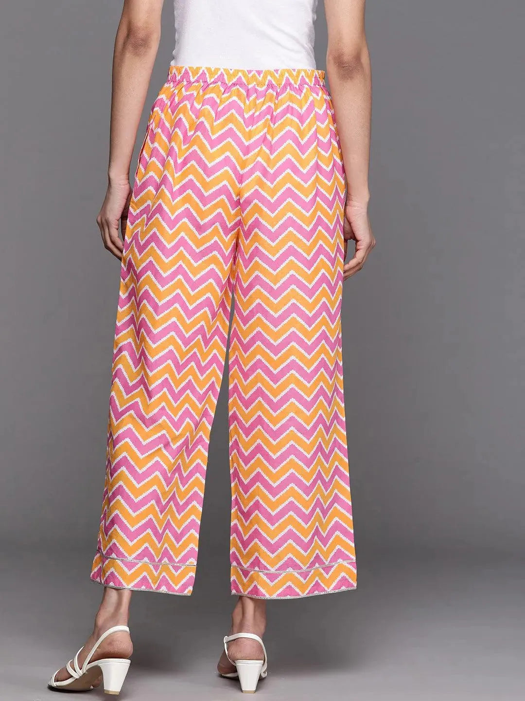 Orange Printed Cotton Palazzos - Libas 