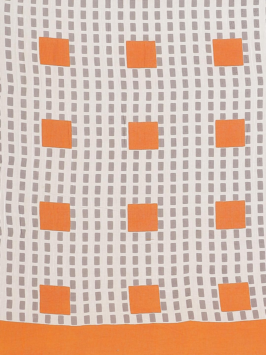 Orange Printed Cotton Saree
