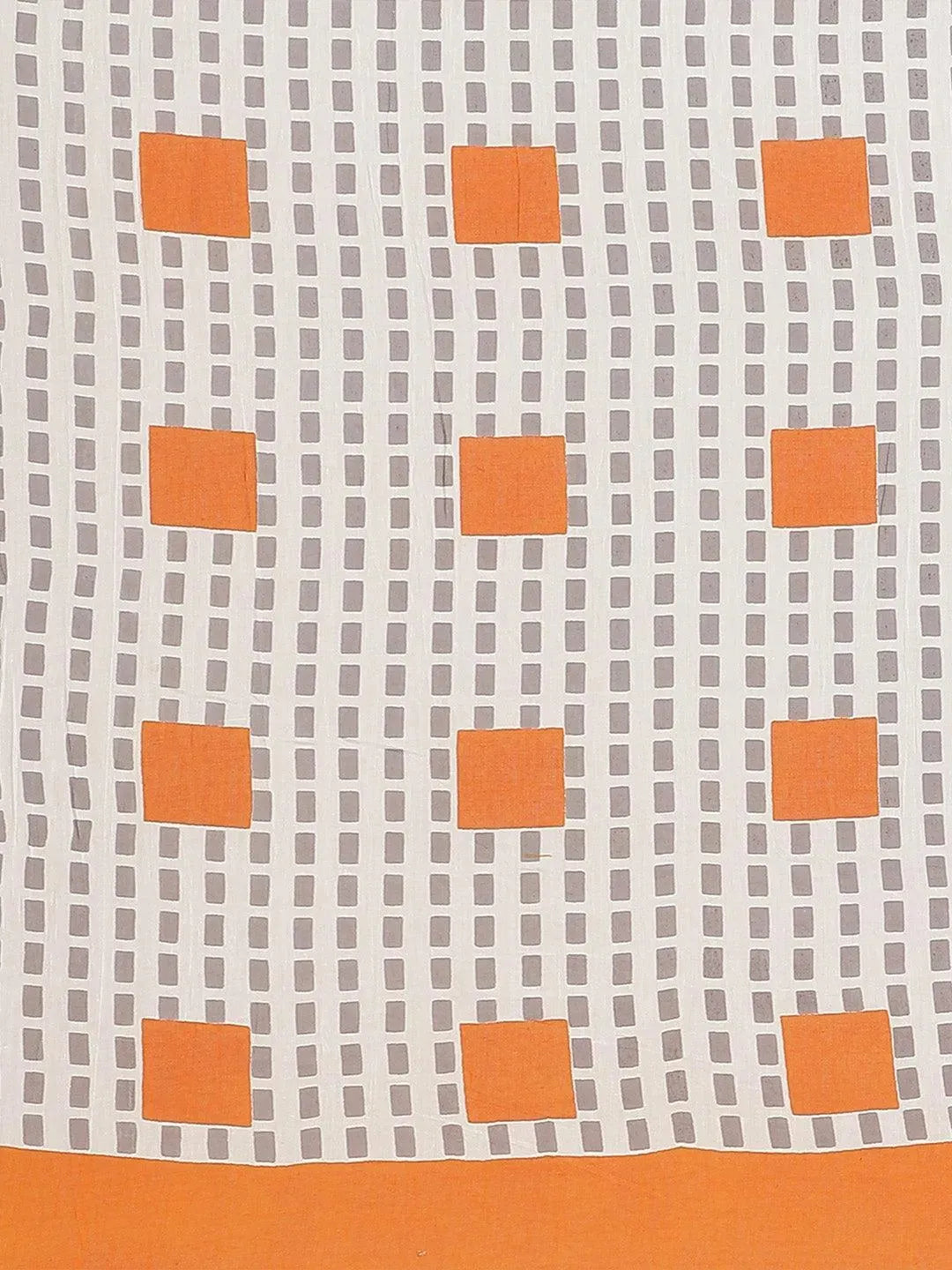 Orange Printed Cotton Saree - Libas 